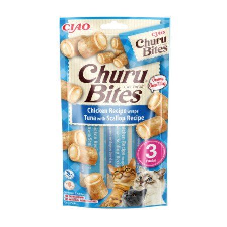 Churu Cat Chicken Bites recheados com creme de atum e vieira