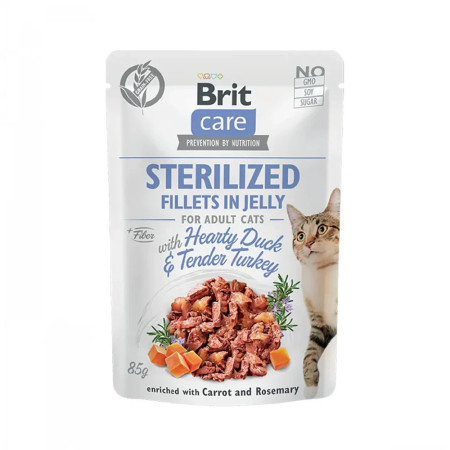 Brit Care Cat Filetes Sterilized Hearty Duck & Tender Turkey em Geleia
