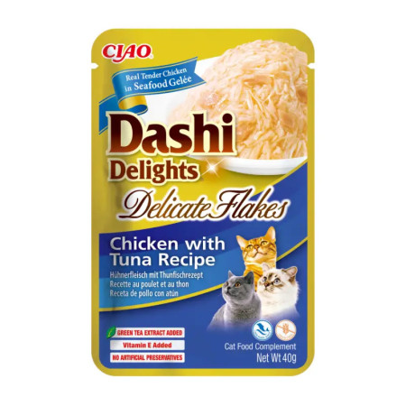 Churu Cat Dashi Delights Delicate Flakes de Galinha com Atúm