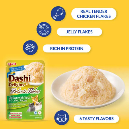 Churu Cat Dashi Delights Delicate Flakes de Frango com Queijo