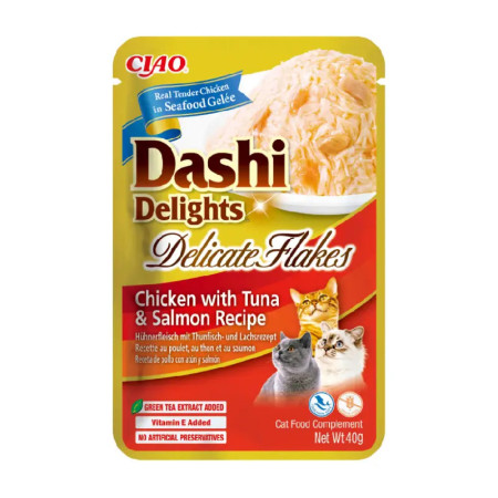 Churu Cat Dashi Delights Delicate Flakes de Frango com Atúm e Salmão
