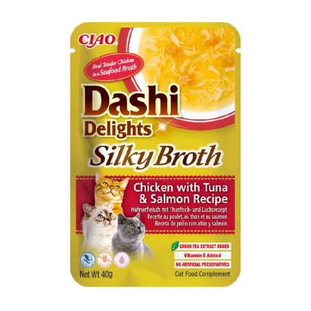 Churu Cat Dashi Delights Silky Broth de Frango com Atum e Salmão