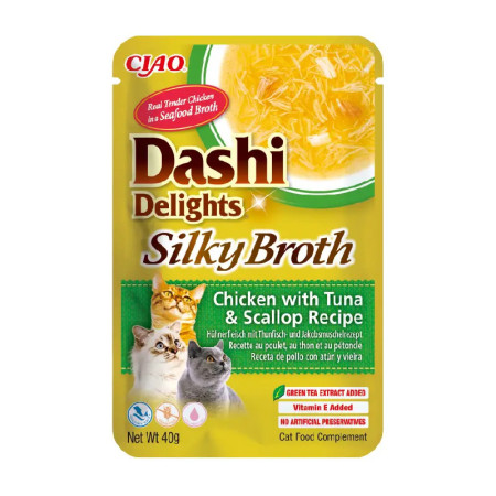 Churu Cat Dashi Delights Silky Broth de Frango com Atum e Vieiras