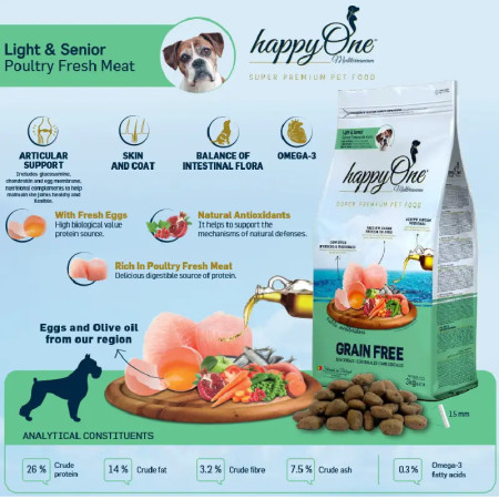 HappyOne Mediterraneum Cães Light/Senior - Produzida em Portugal