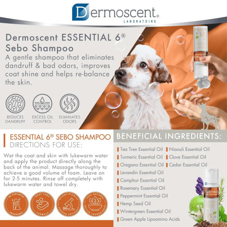 Dermoscent Champô Essential para cão e gato 6 Sebo