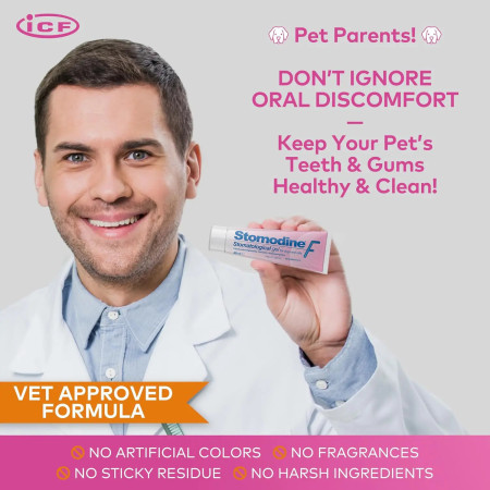 Stomodine gel para as gengivas para tratamento da gengivite em animais